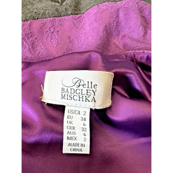 BADGLEY MISCHKA Belle 2 Purple & Black Striped Floral Lace Jacquard Dress EUC - Picture 7 of 8